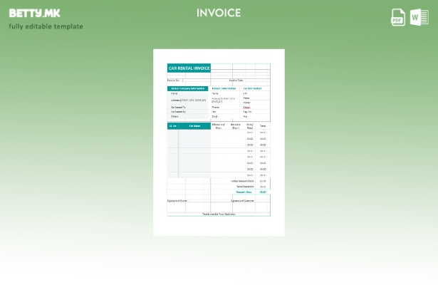 Шаблон за фактура за услуга за изнајмување автомобили во модерен стил
